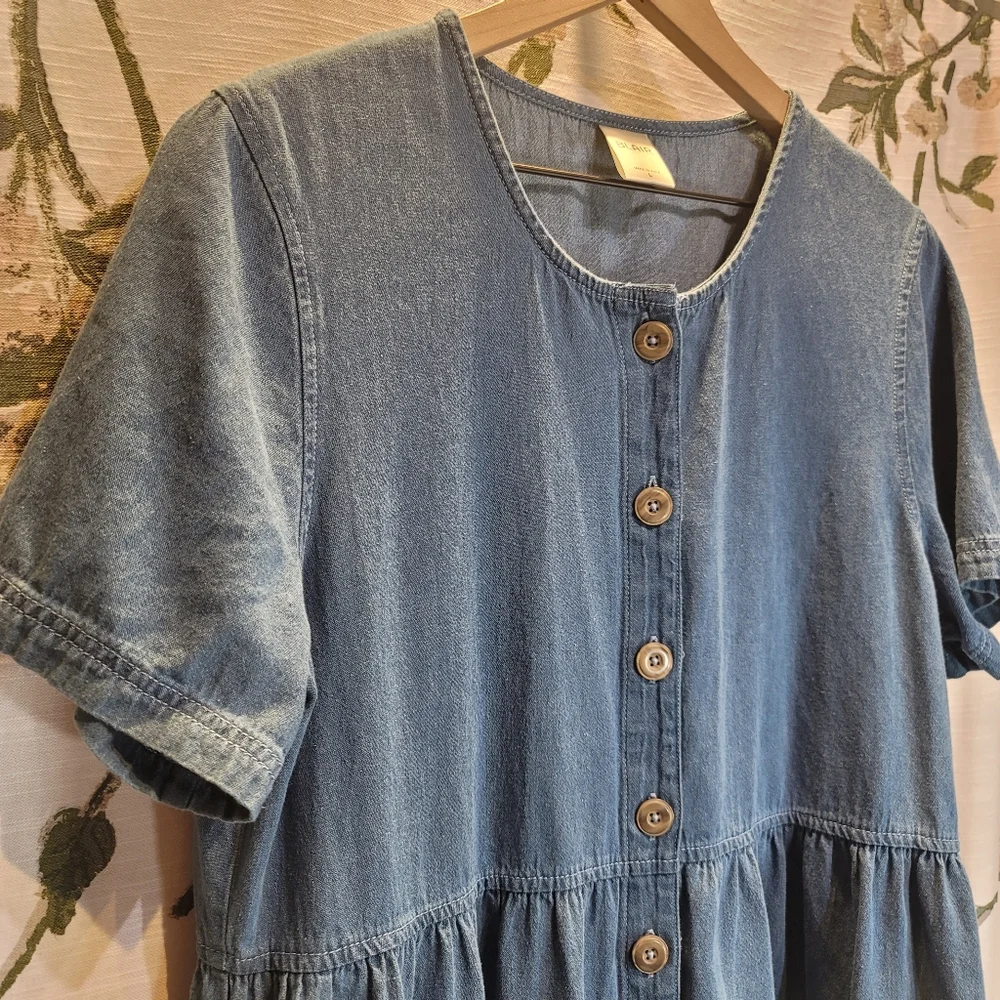Blair Size Large Button Down Pockets Denim Shift Midi Blue Sundress Cottagecore - Picture 3 of 10
